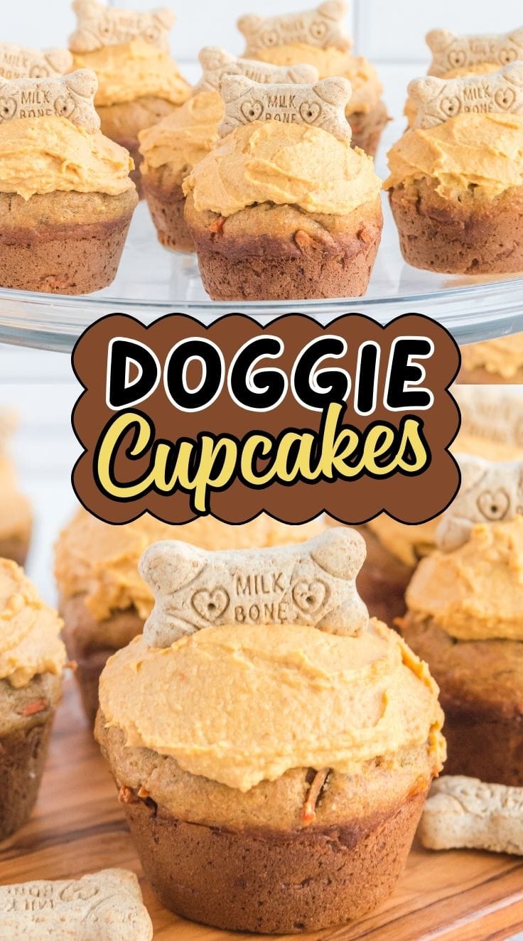 A bunch of Doggie Cupcakes on a wooden board