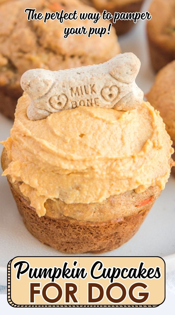 Close up of Doggie Cupcakes topped with bone treats