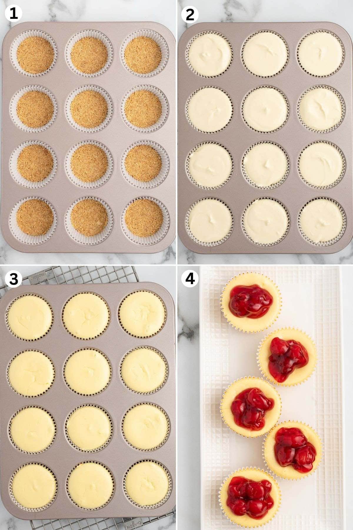 make the graham cracker crumbs mixture. fill in the cheesecake batter and bake. top with pie filling. 