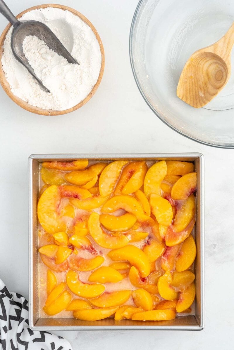 step 1 of Peach Crisp Recipe