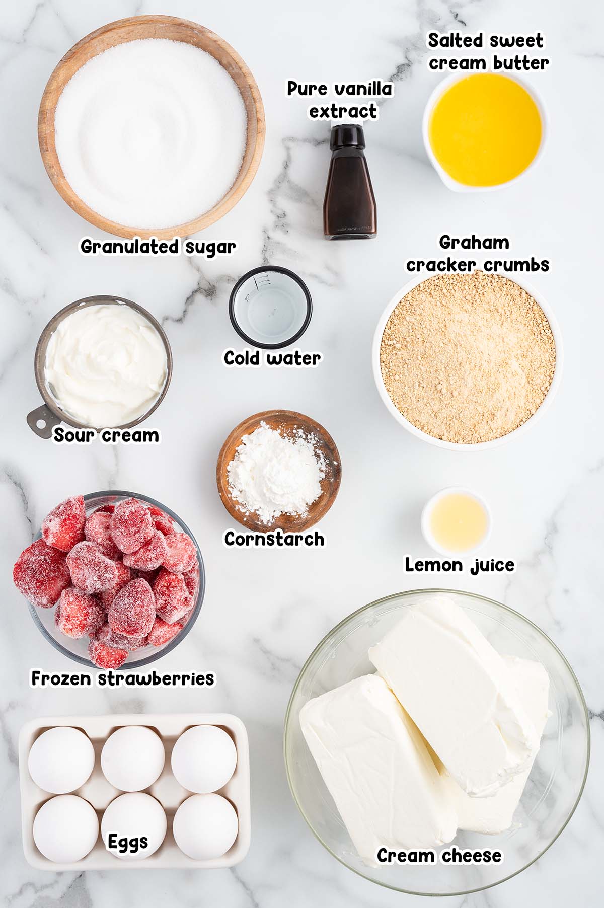 ingredients for strawberry swirl cheesecake