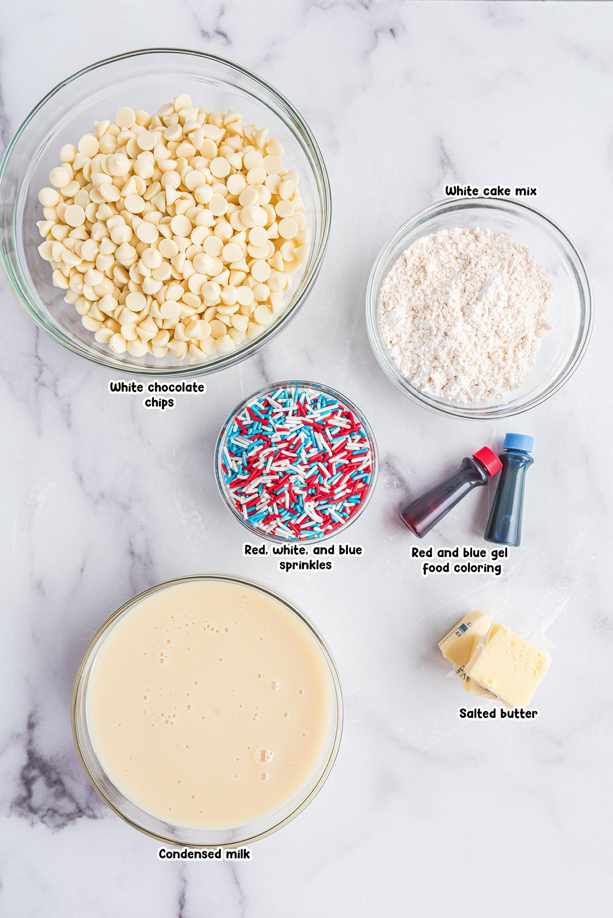 Red White and Blue Fudge ingredients