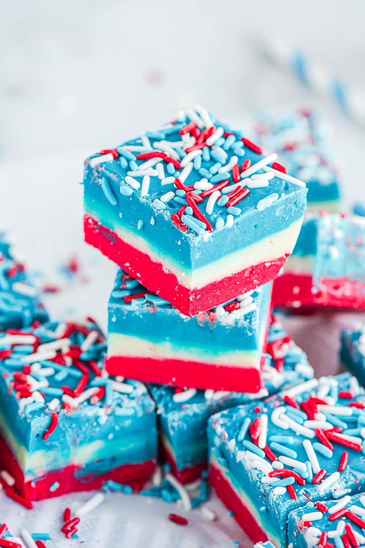 Red White and Blue Fudge stacked up