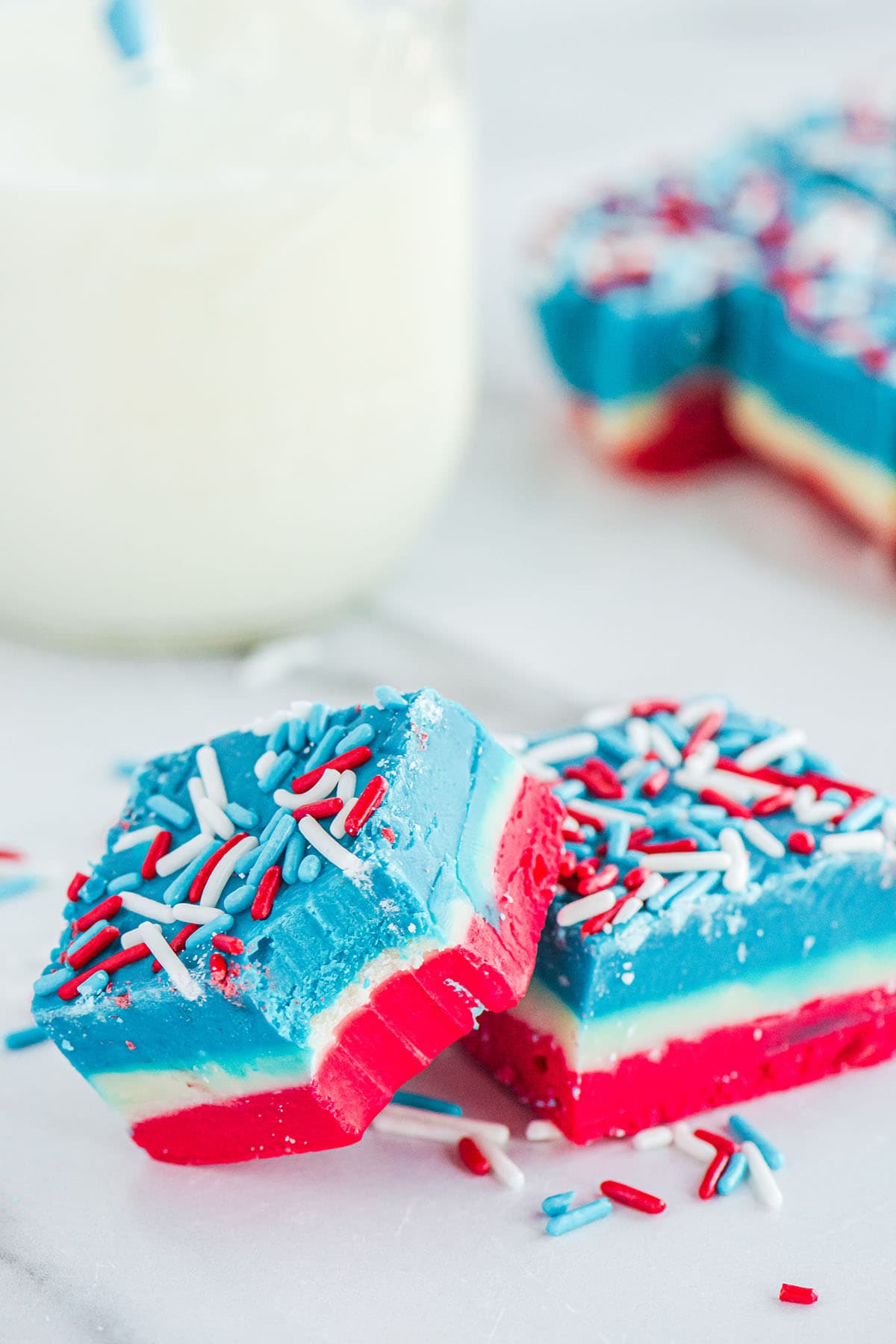 2 square bars of Red White and Blue Fudge