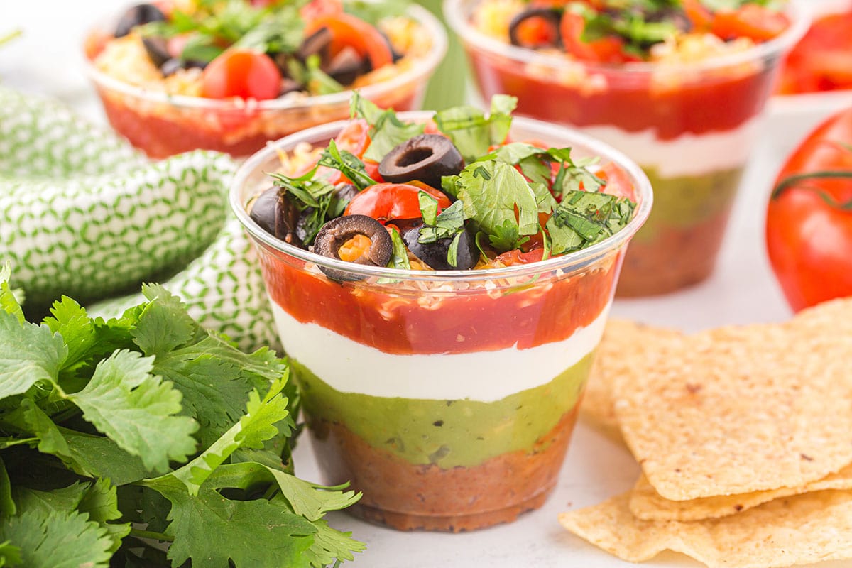 7 Layer Dip Cups with toppings