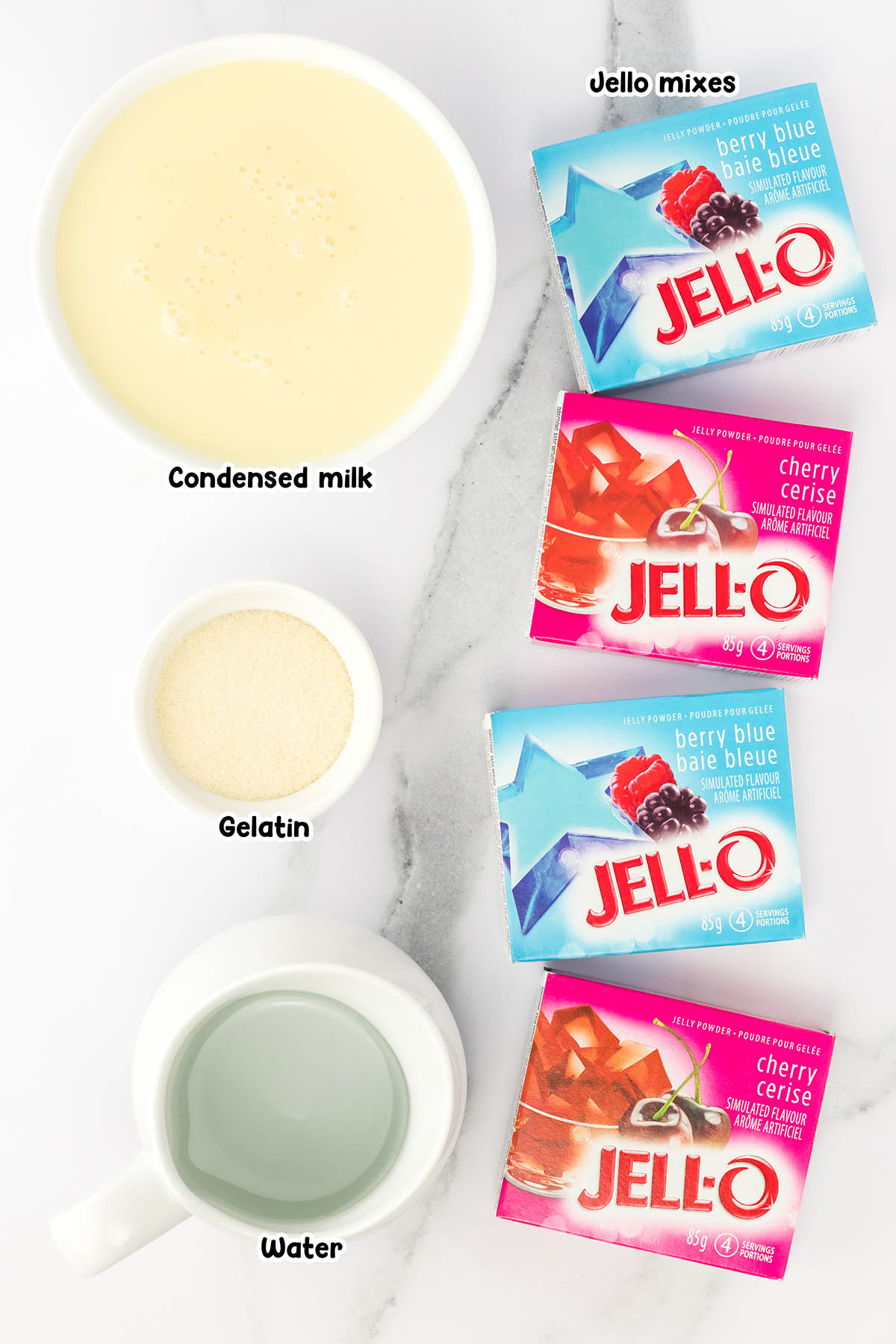 Red White and Blue Jello ingredients