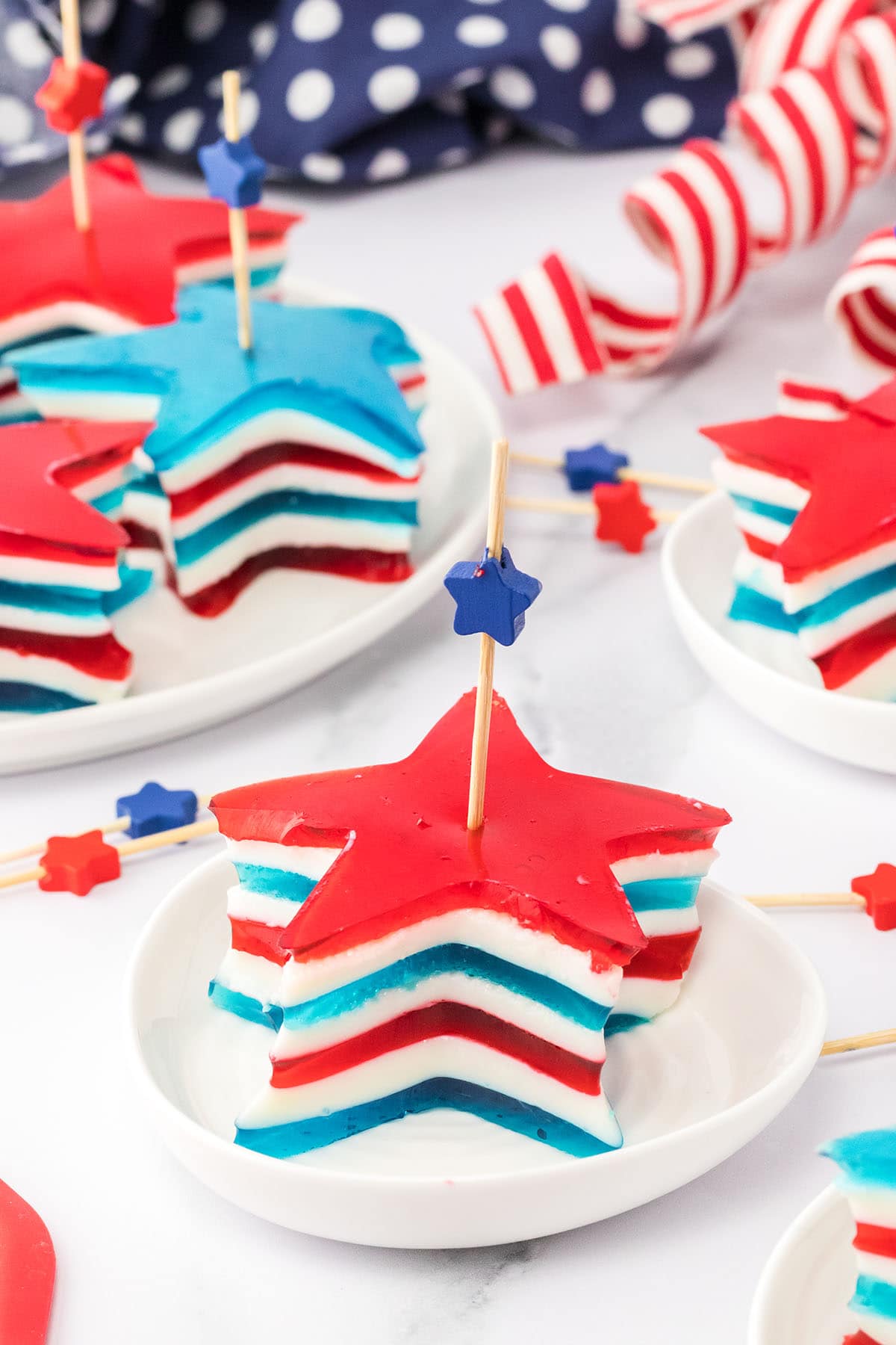 Red White and Blue Jello on a plate