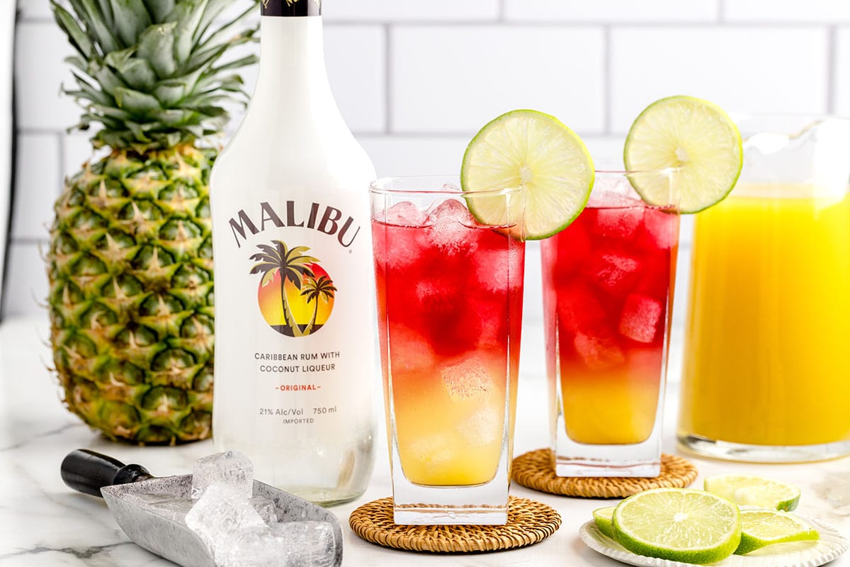 2 glasses of Malibu Bay Breeze