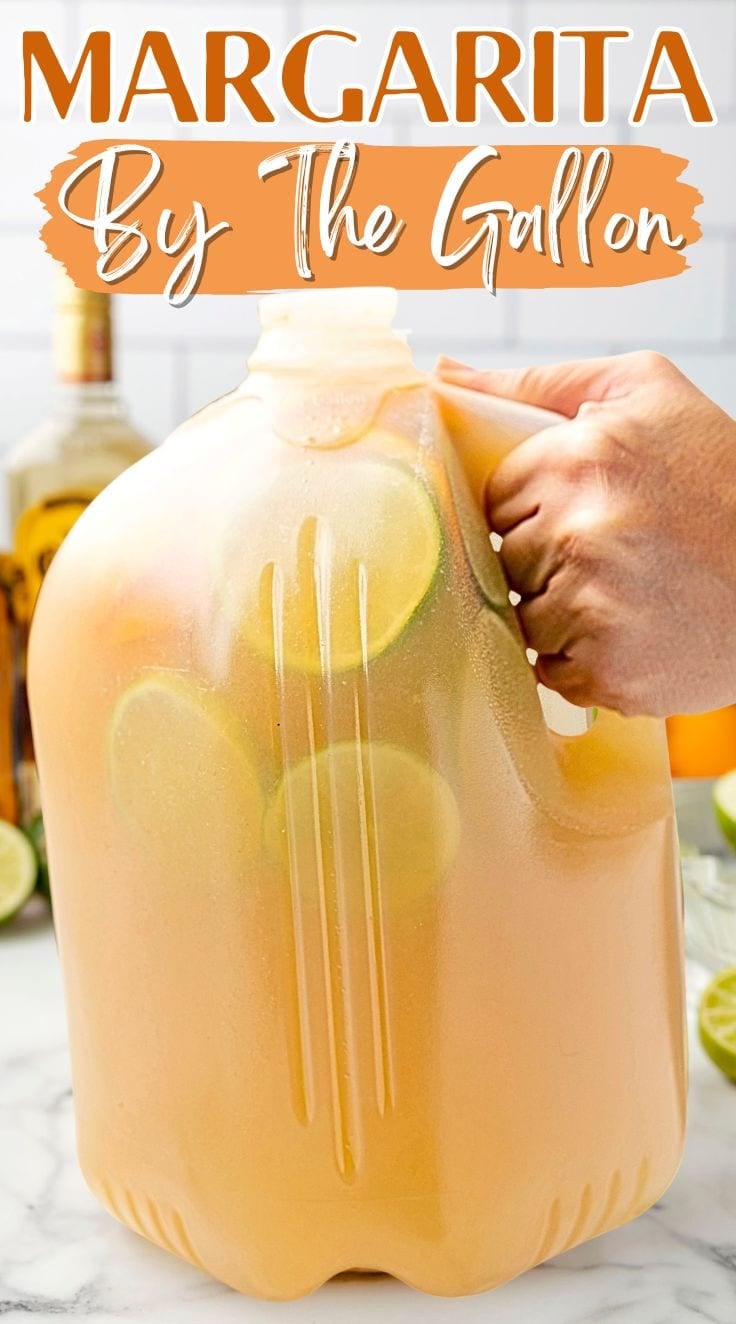A hand holding Margarita By The Gallon.