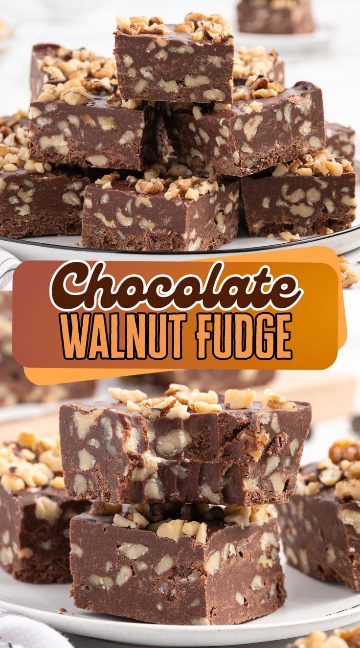 A pile of Microwave Chocolate Walnut Fudge on a plate