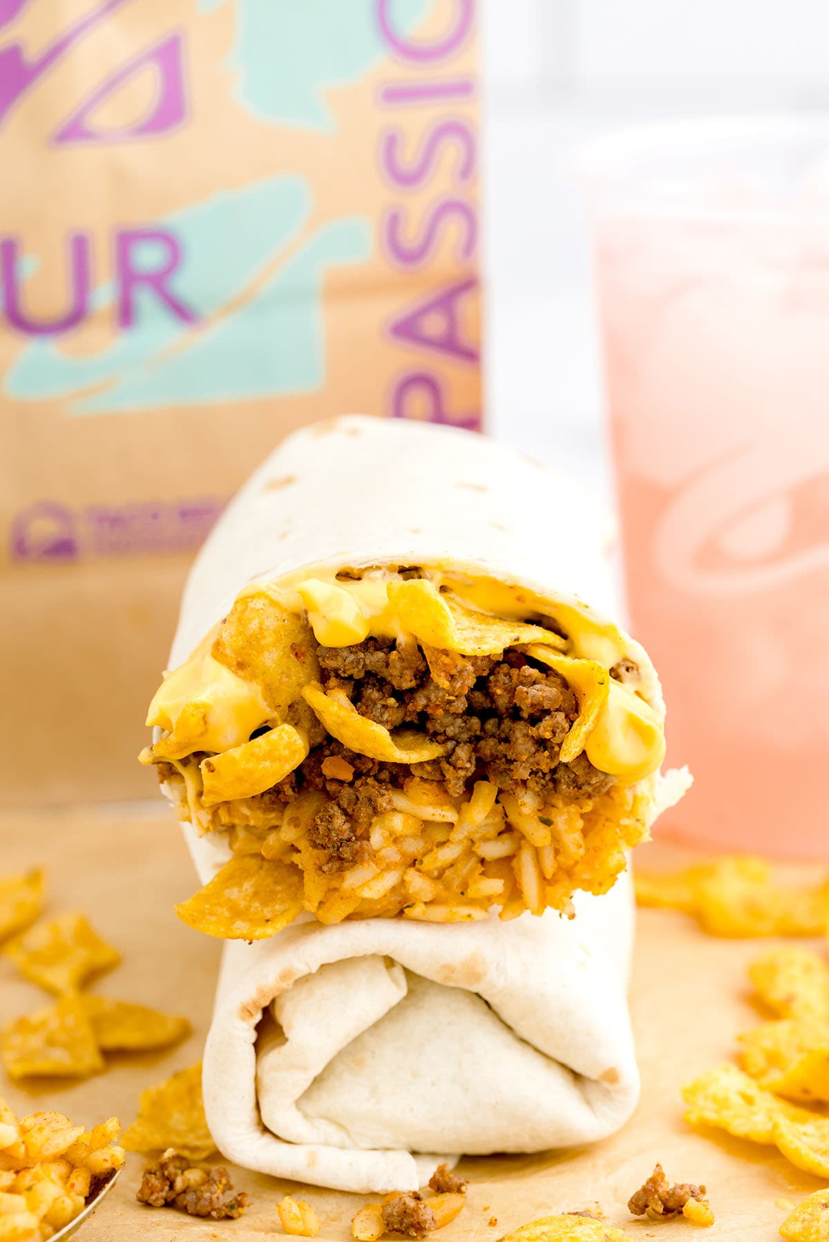 taco bell burito cut in half and stacked