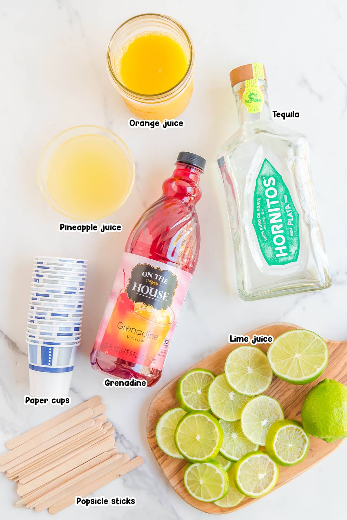 Tequila Sunrise Boozy Pops ingredients