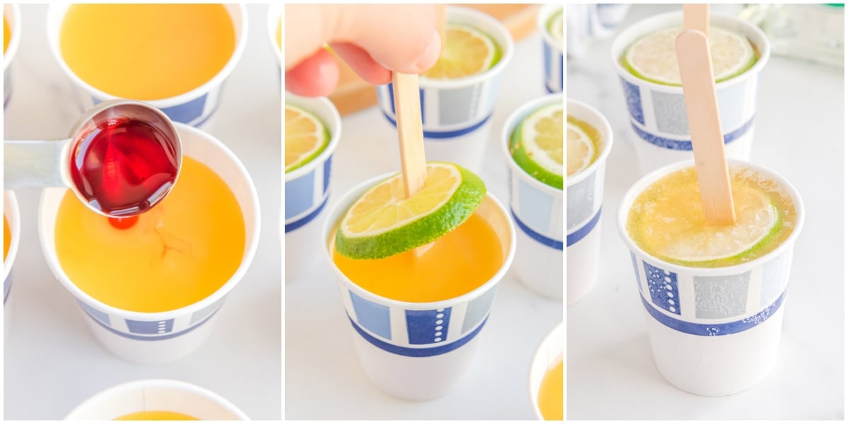 step 2 of how to make Tequila Sunrise Boozy Pops
