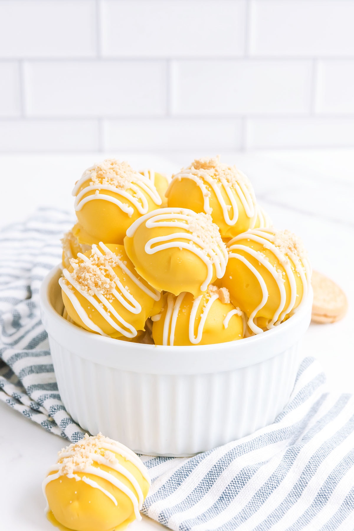 Lemon Oreo Truffles in a white bowl