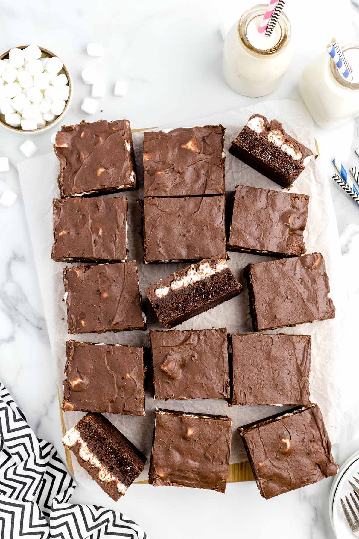 Marshmallow Brownies cut into squares