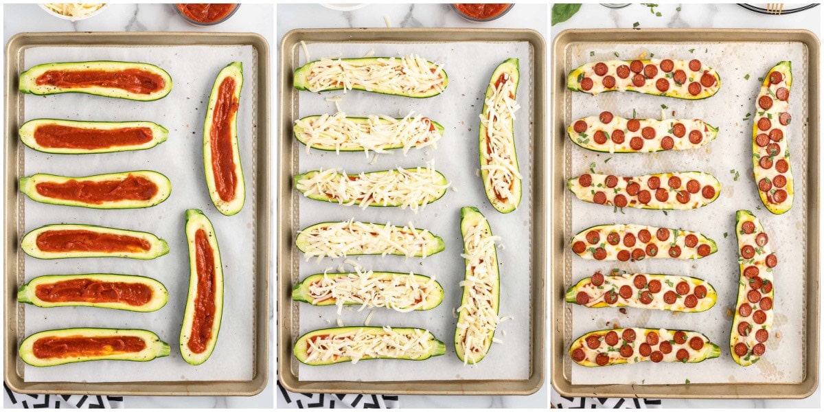 Pizza Zucchini Boats collage 2
