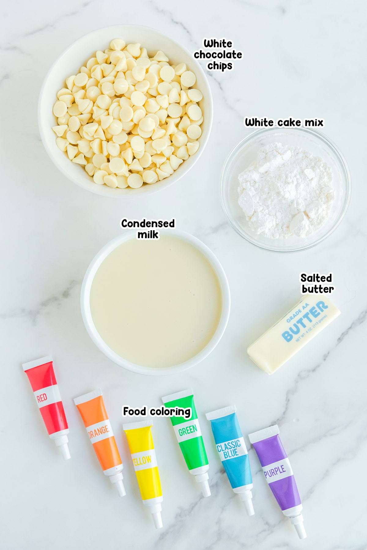 Rainbow Fudge ingredients