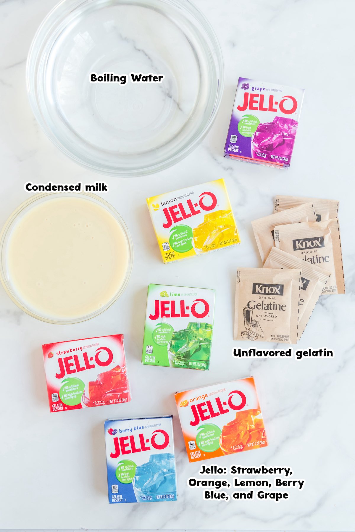 Rainbow Jello ingredients