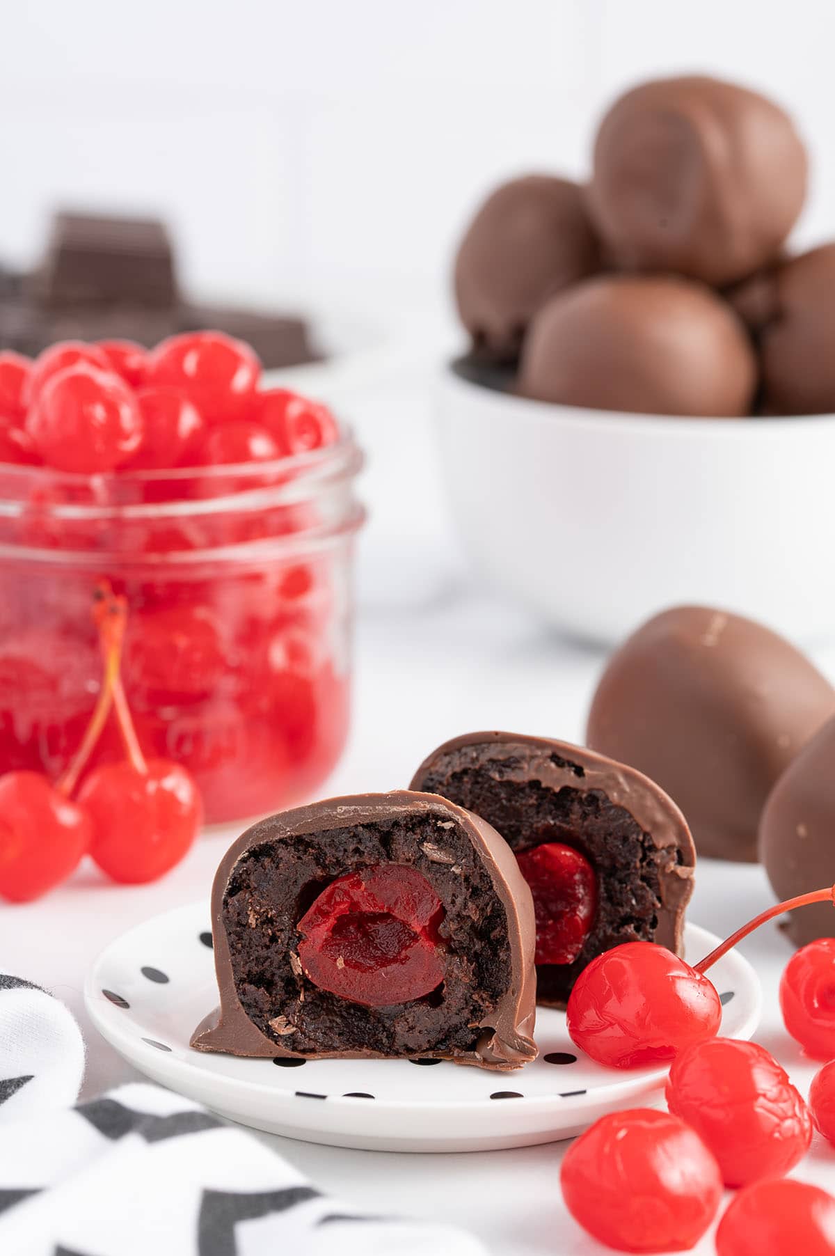 Chocolate Brownie Cherry Bombs cut in half