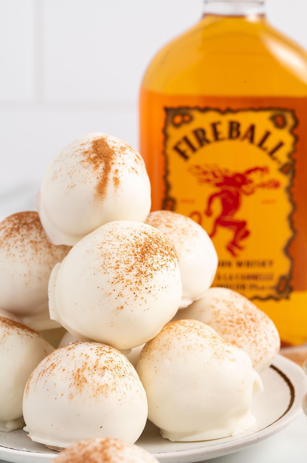 Fireball Whiskey Balls stacked up