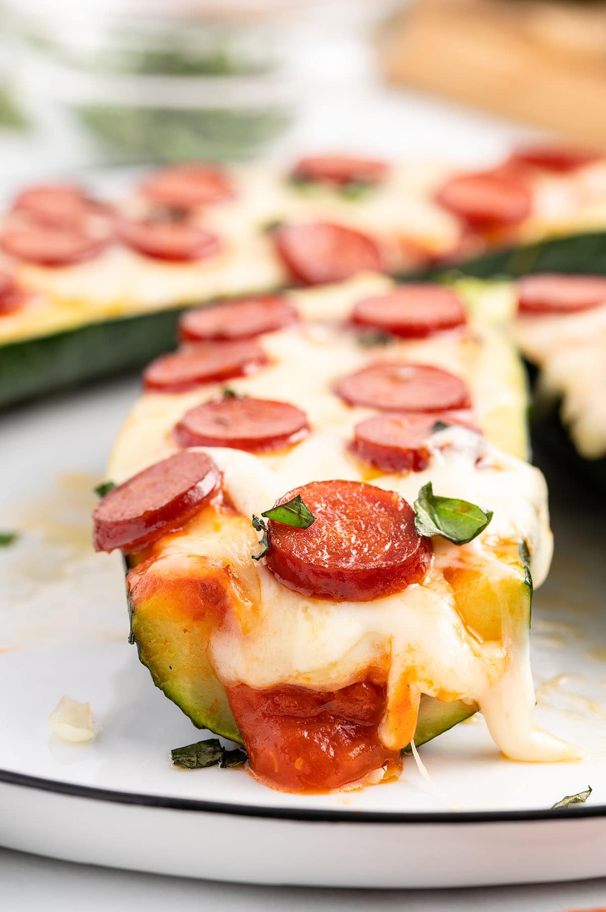Pizza Zucchini Boats with melted cheese