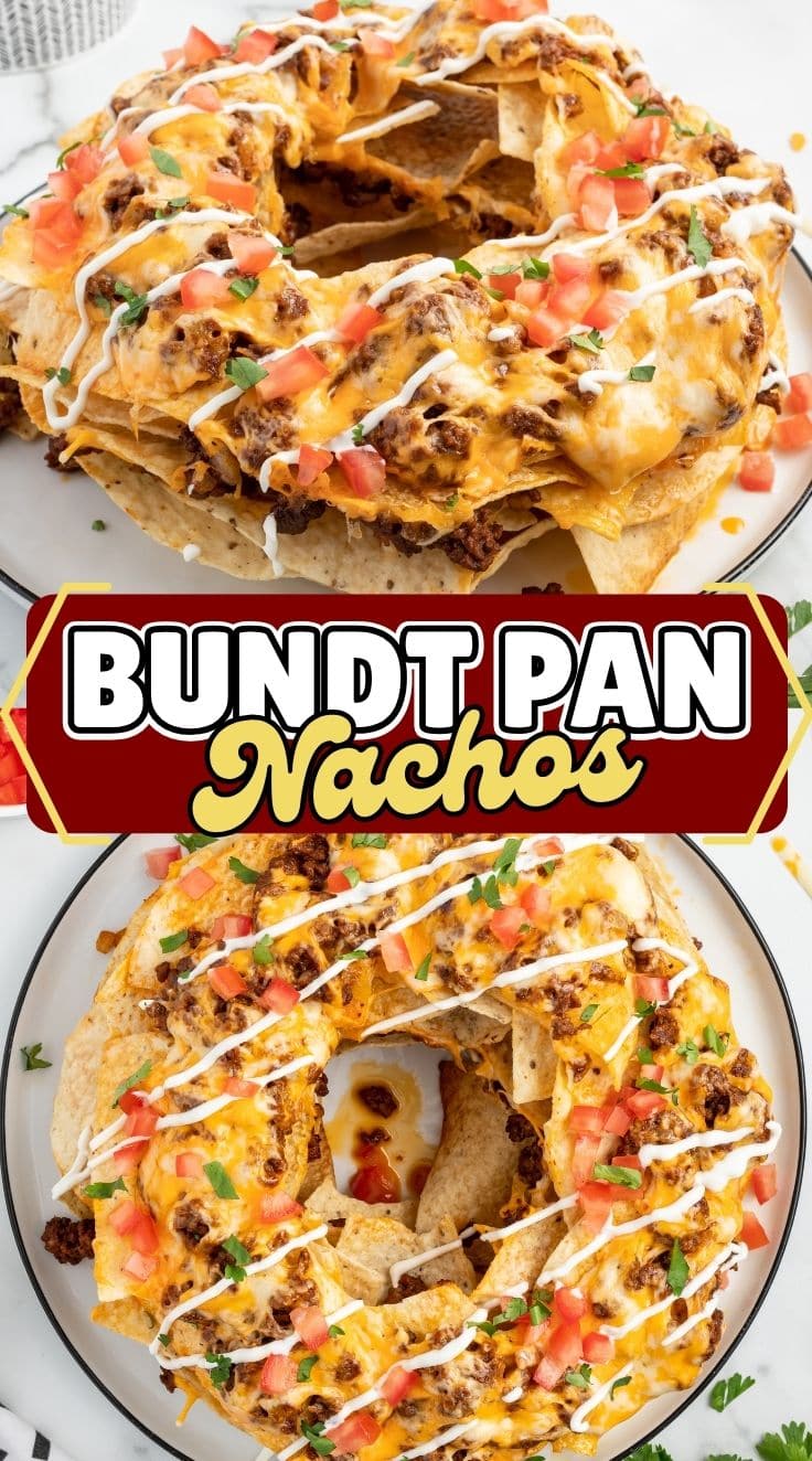 Top view of Bundt Pan Nachos on a plate