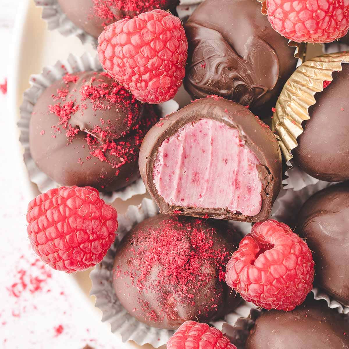 Ruby Chocolate Truffles With Raspberries