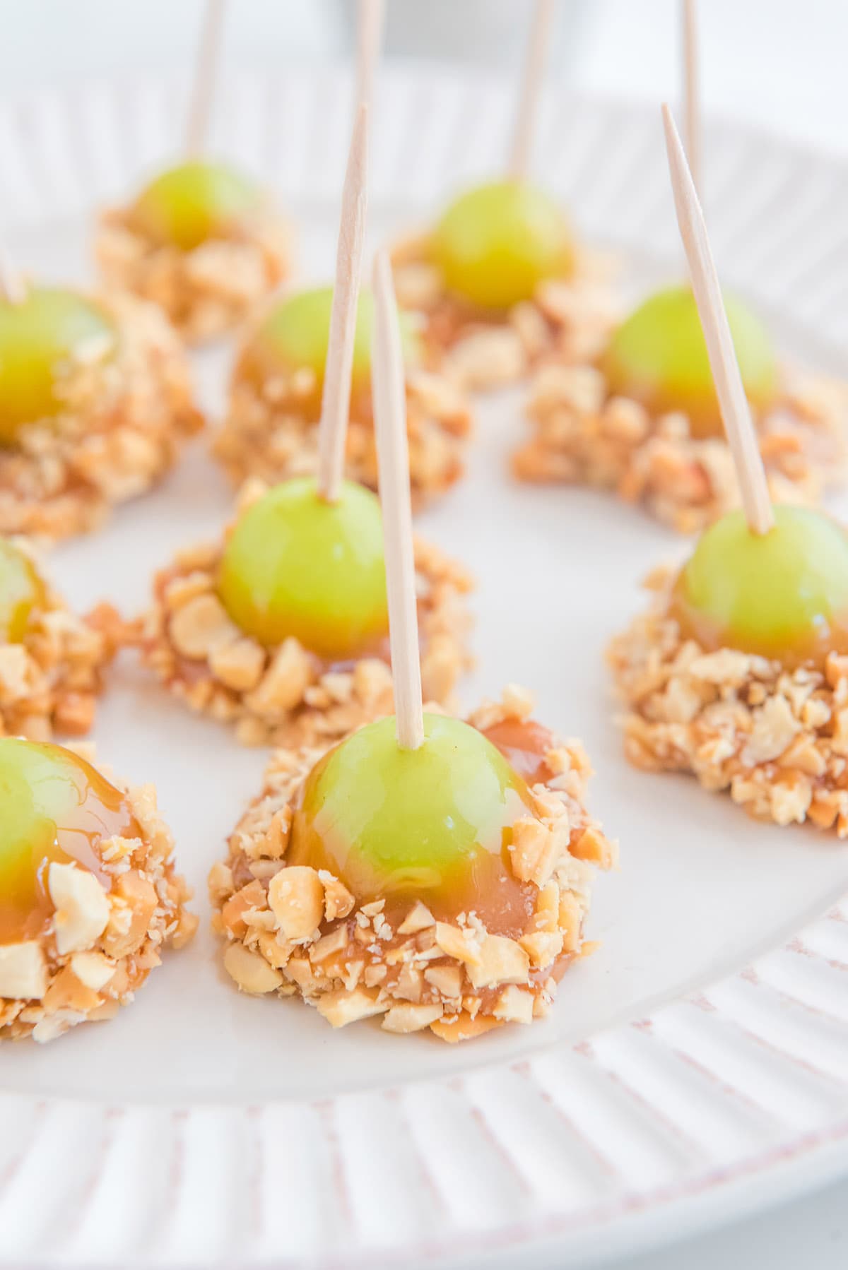 Caramel Apple Grapes on a white plate
