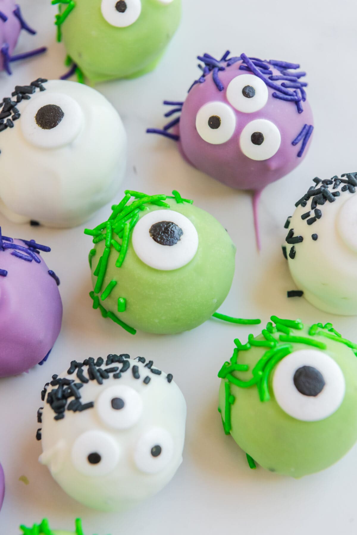 green Monster Oreo Balls with sprinkles and big eye candy