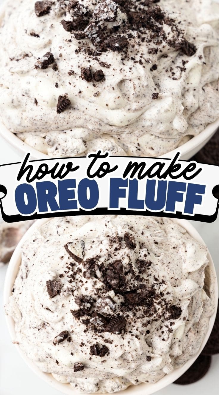 Top view of Oreo Fluff served in a white bowl