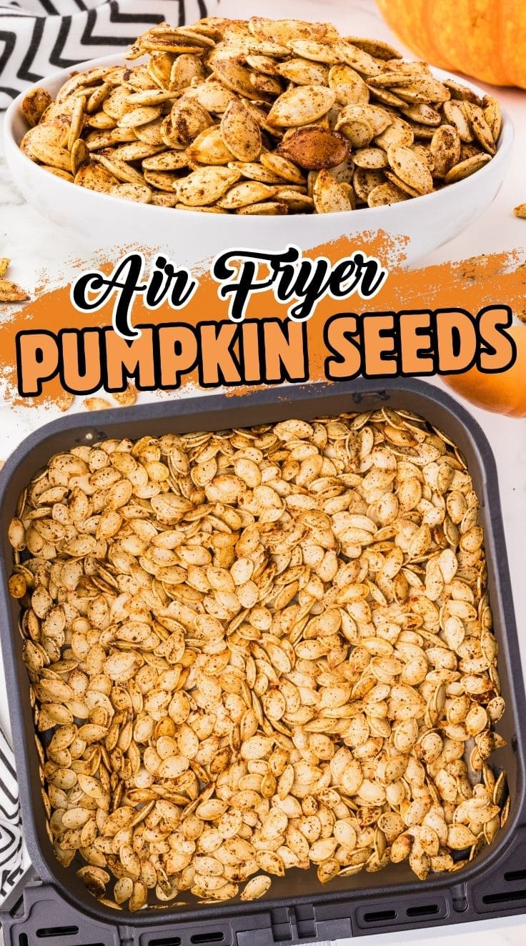 Air Fryer Pumpkin Seeds inside an air fryer basket