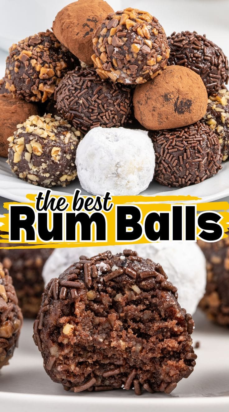A pile of Rum Balls served on a white plate