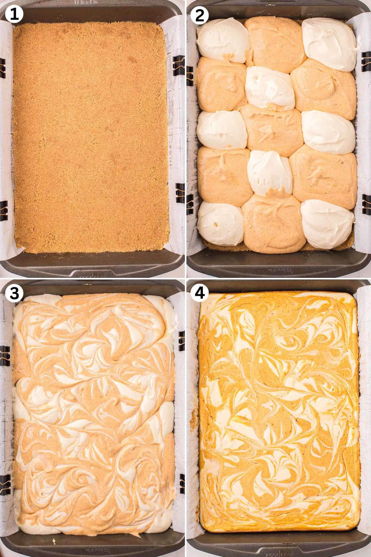 Step by step pictorial of pumpkin cheesecake - steps 1-4