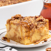 a slice of Pumpkin French Toast Casserole on a plate