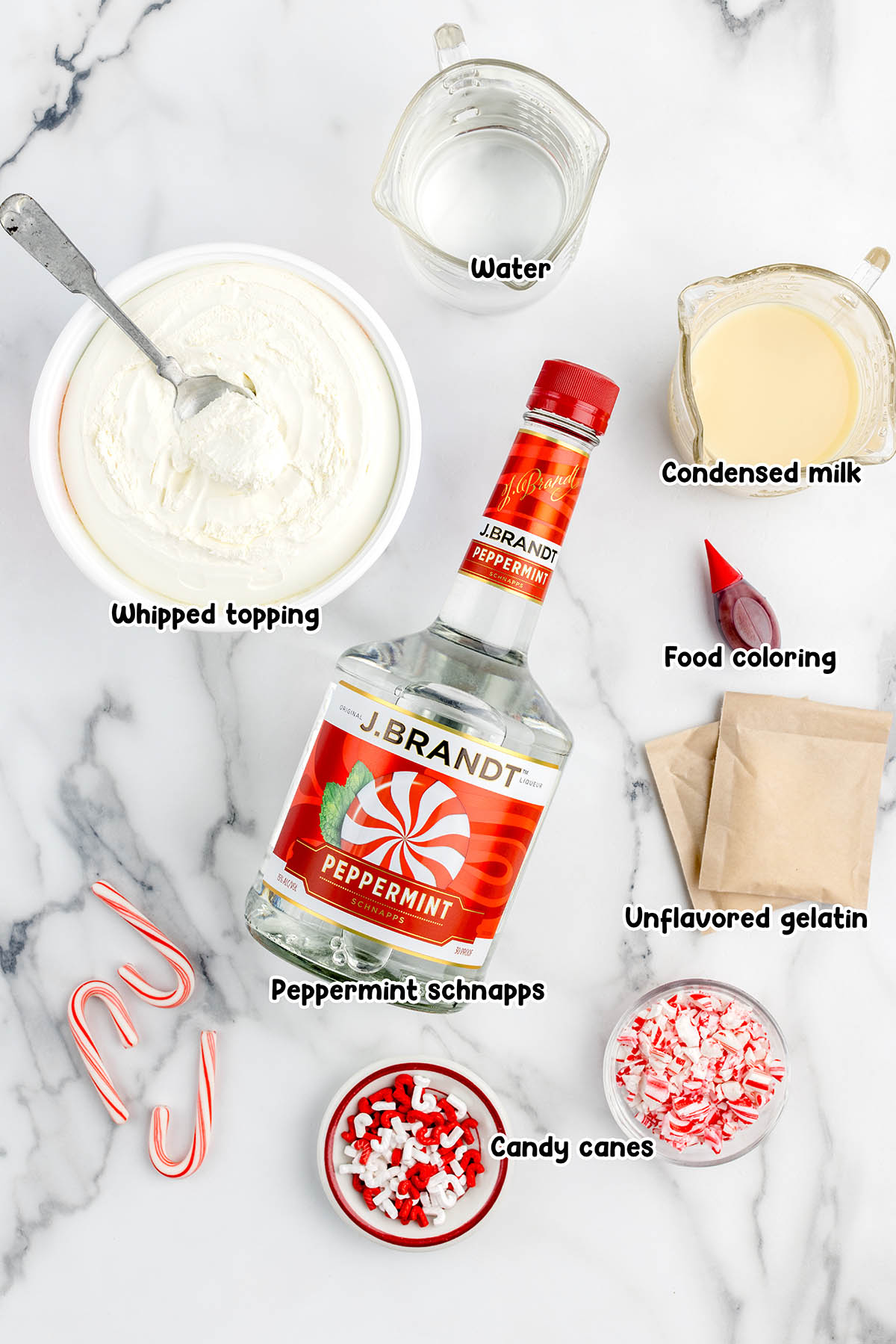 Candy Cane Jello Shots ingredients.