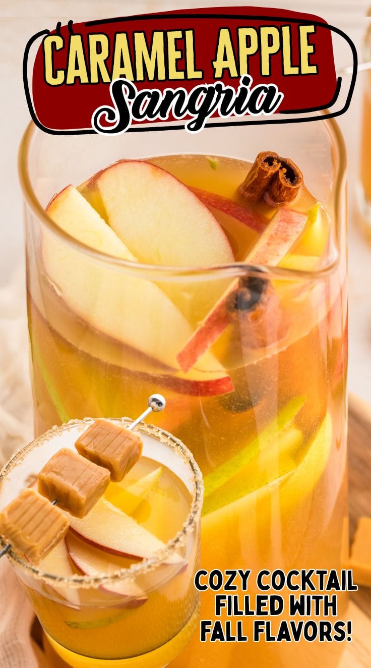 Caramel Apple Sangria served in a glass