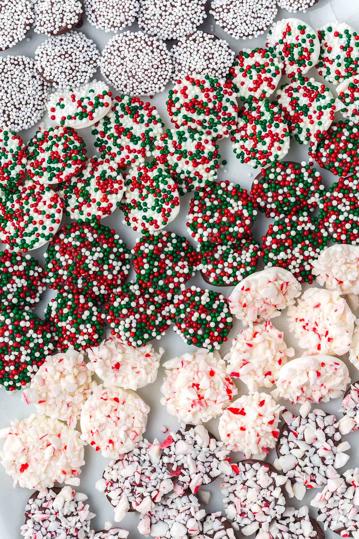 a couple of Chocolate Christmas Candy with lots of sprinkles.