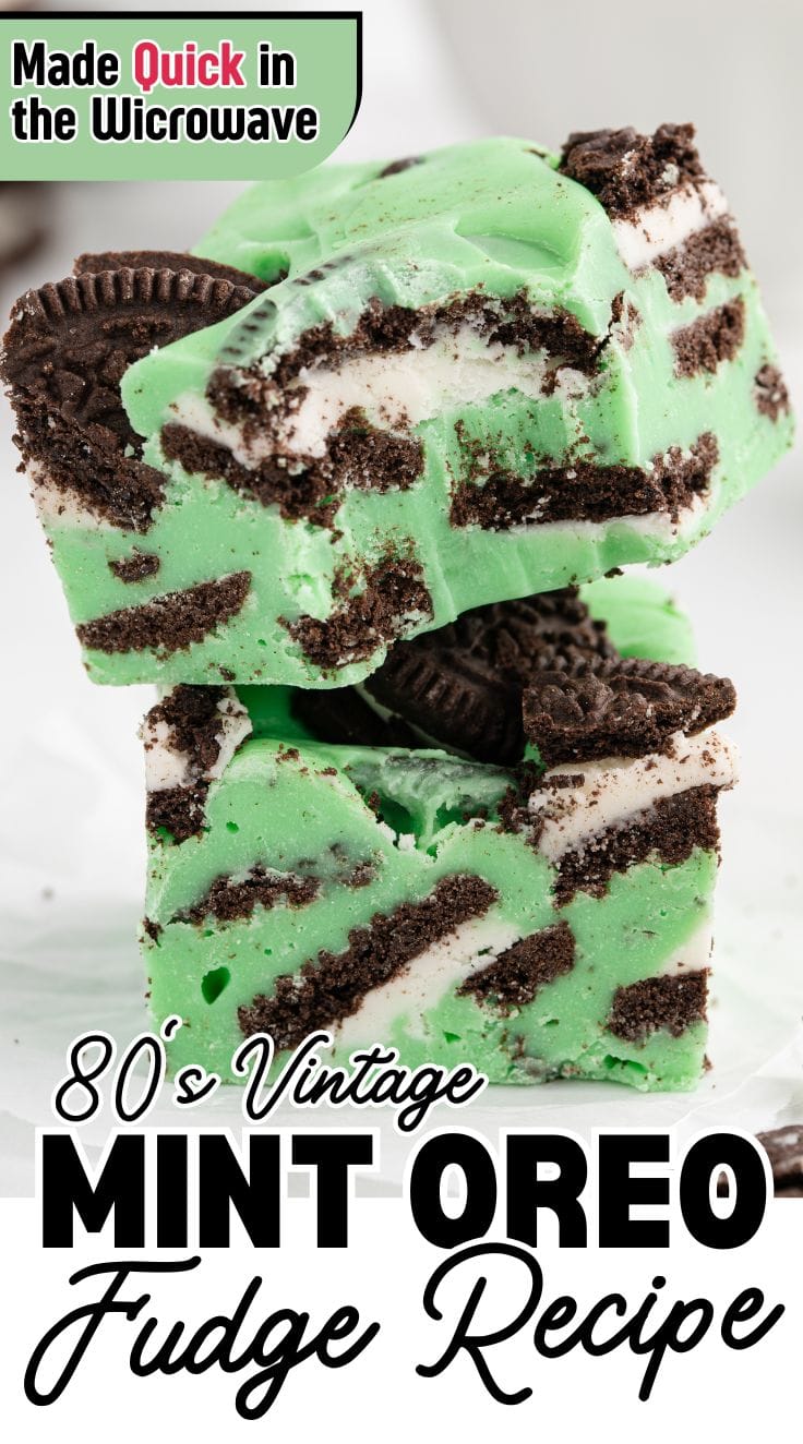 2 pieces of Grasshopper Fudge. One piece stack on top of the other.