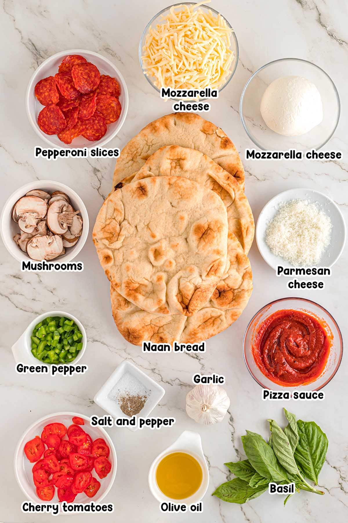 Naan Bread Pizza ingredients.