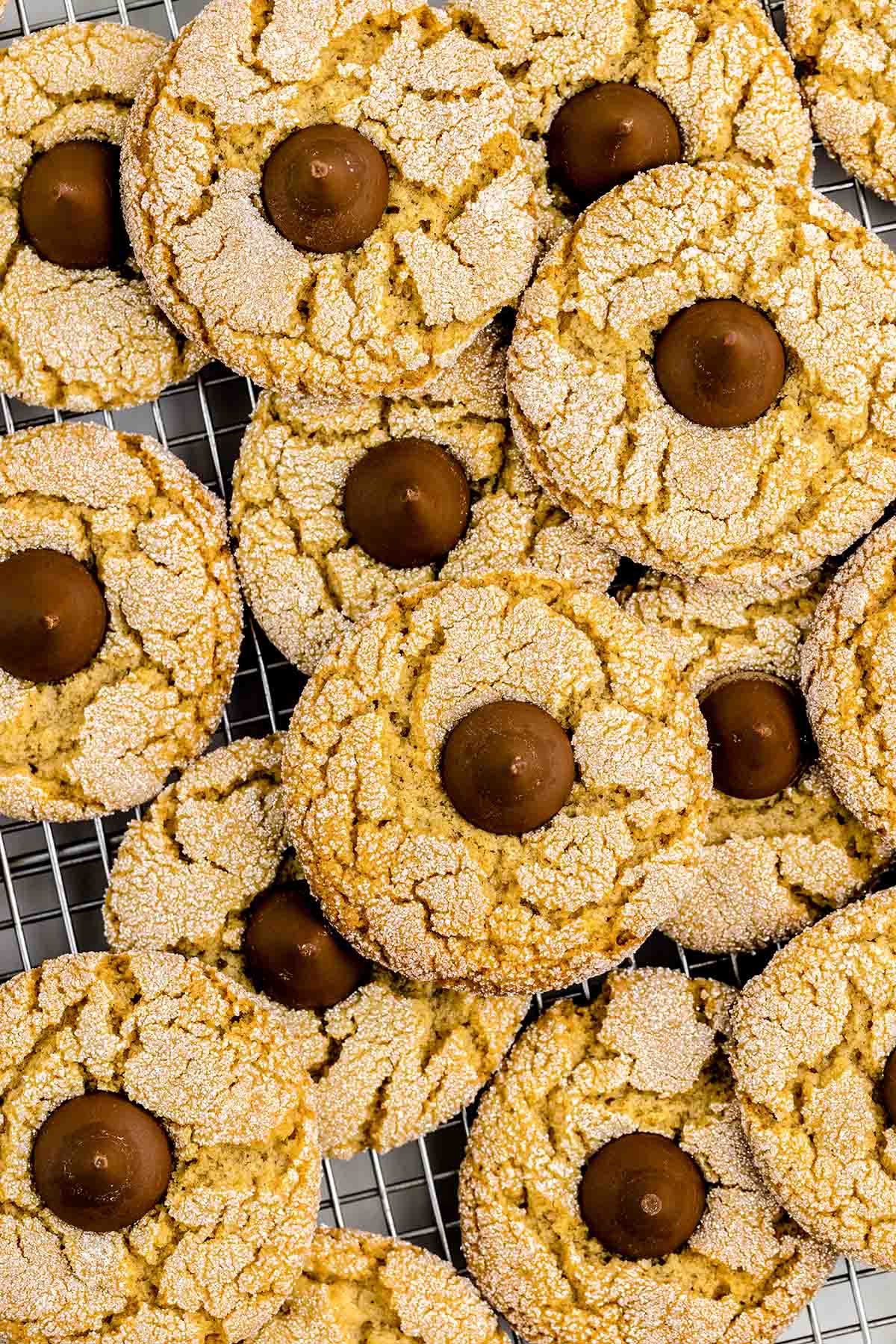 a couple pf Peanut Butter Blossoms on a cooling rack.