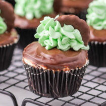 a couple of Thin Mint Cupcakes with whipped topping.