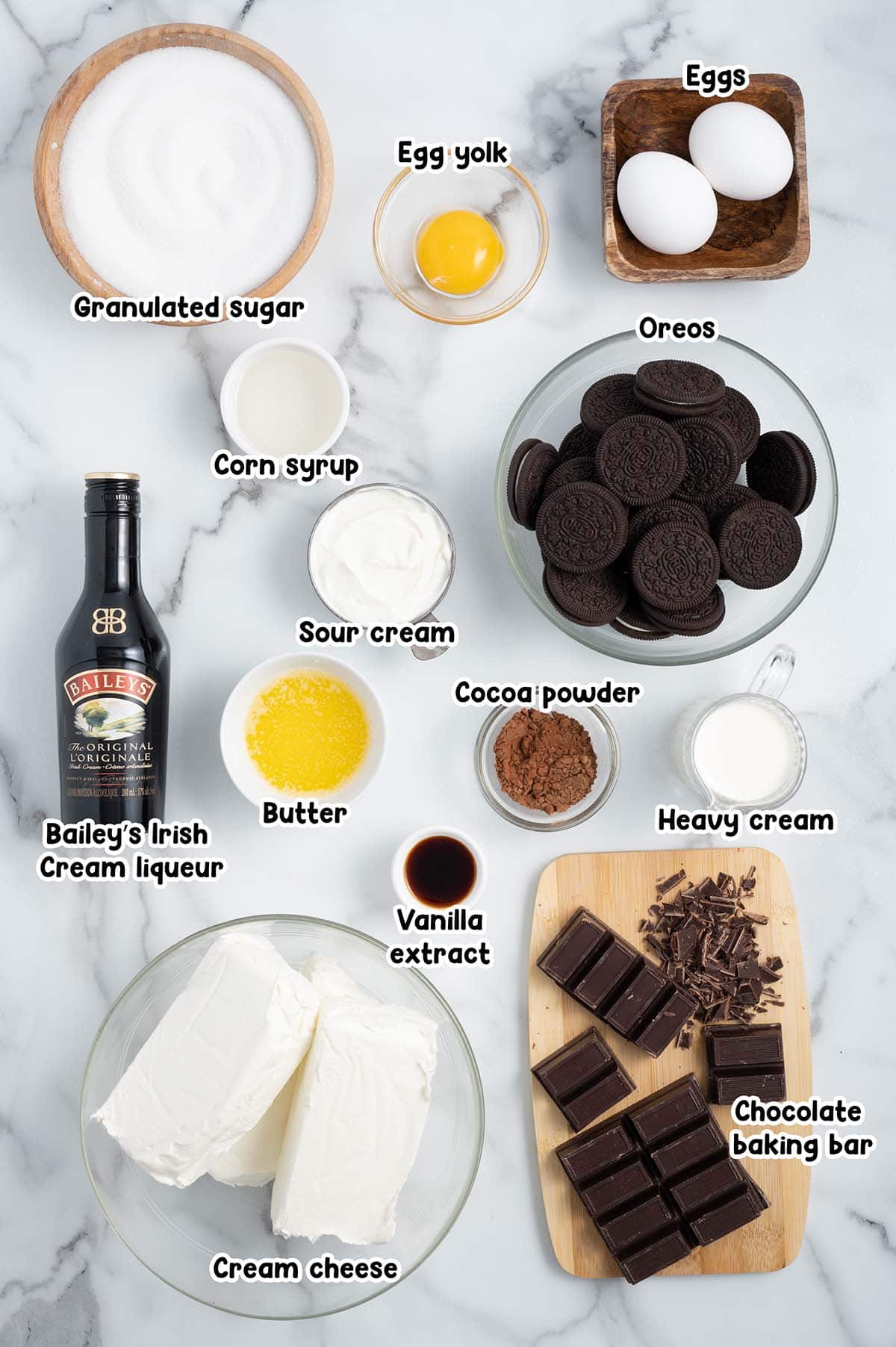 Bailey's Cheesecake ingredients.