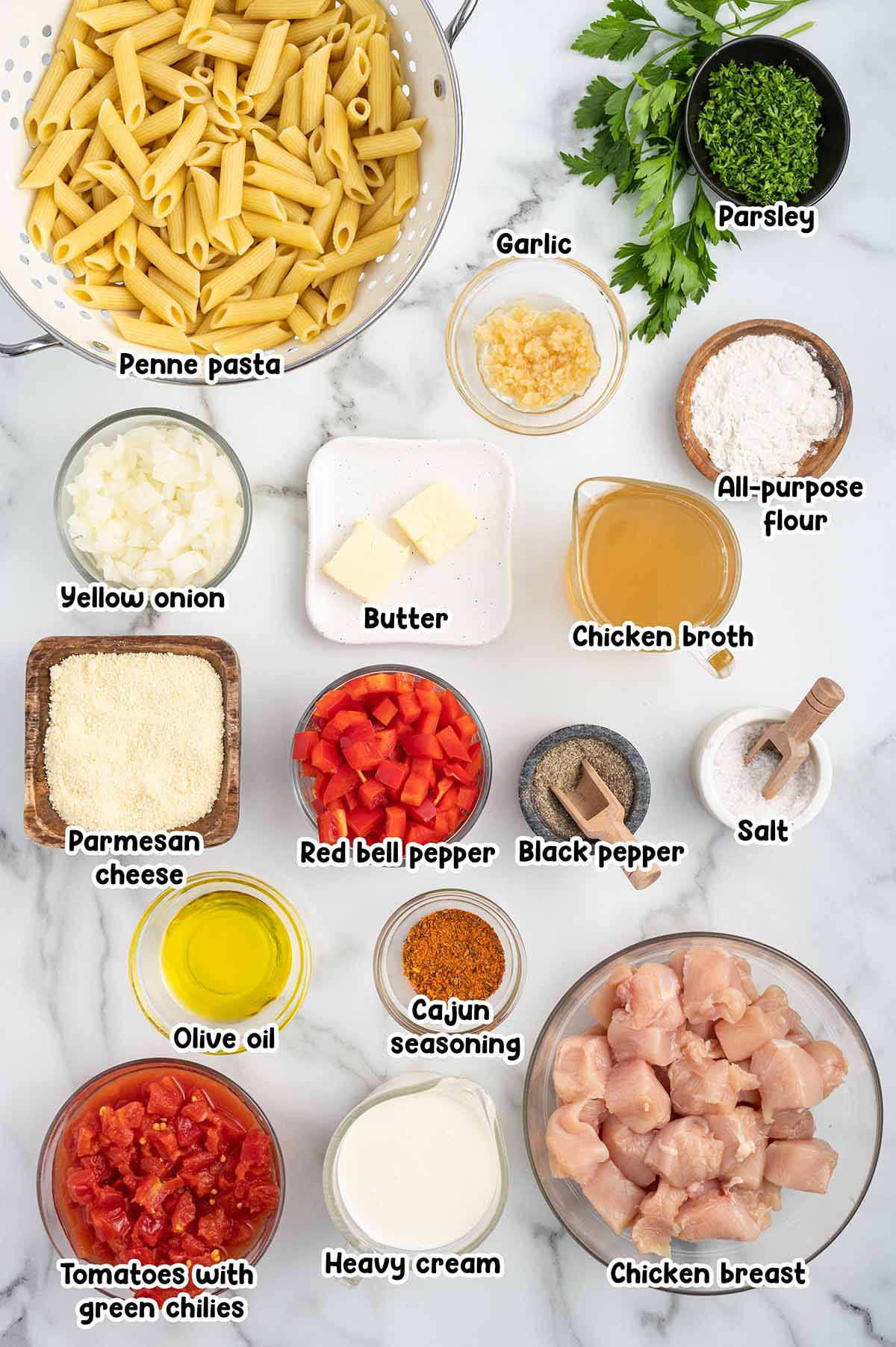 Cajun Chicken Pasta ingredients.
