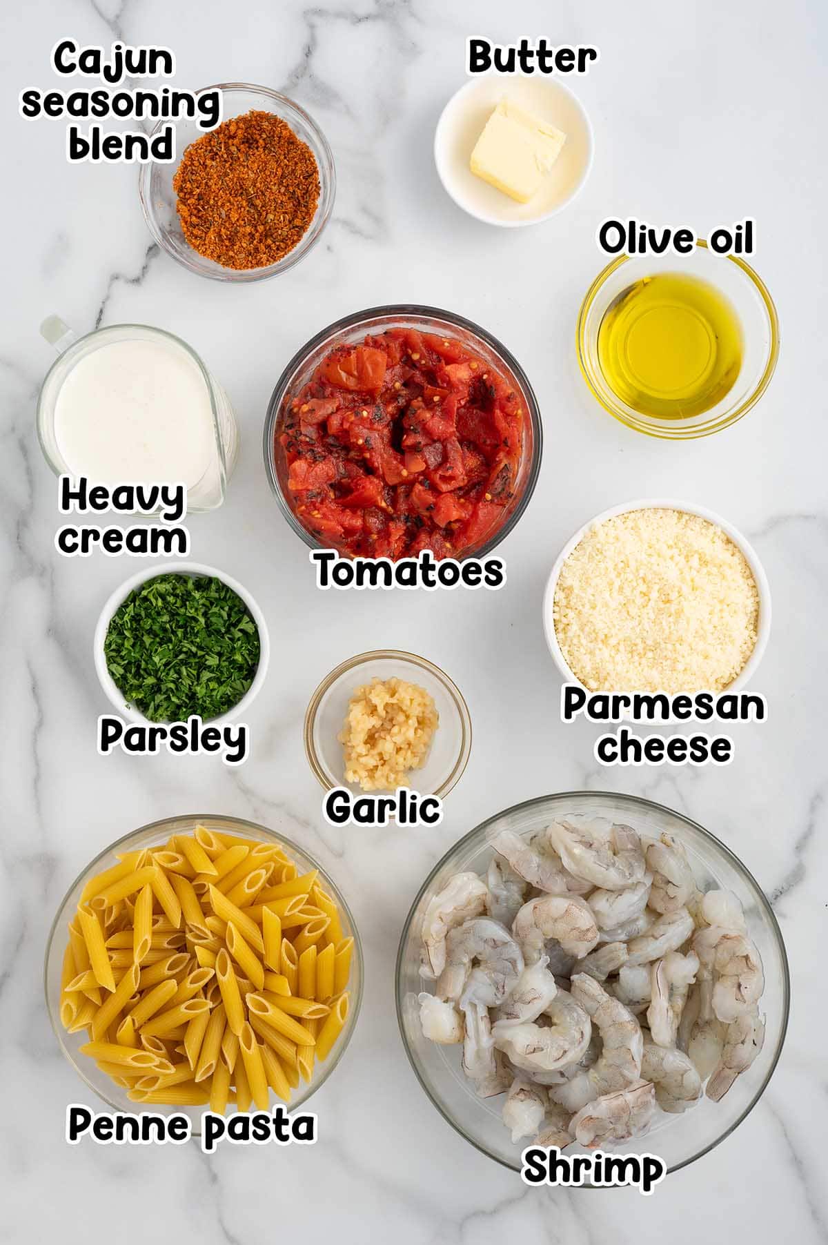 Cajun Shrimp Pasta ingredients.
