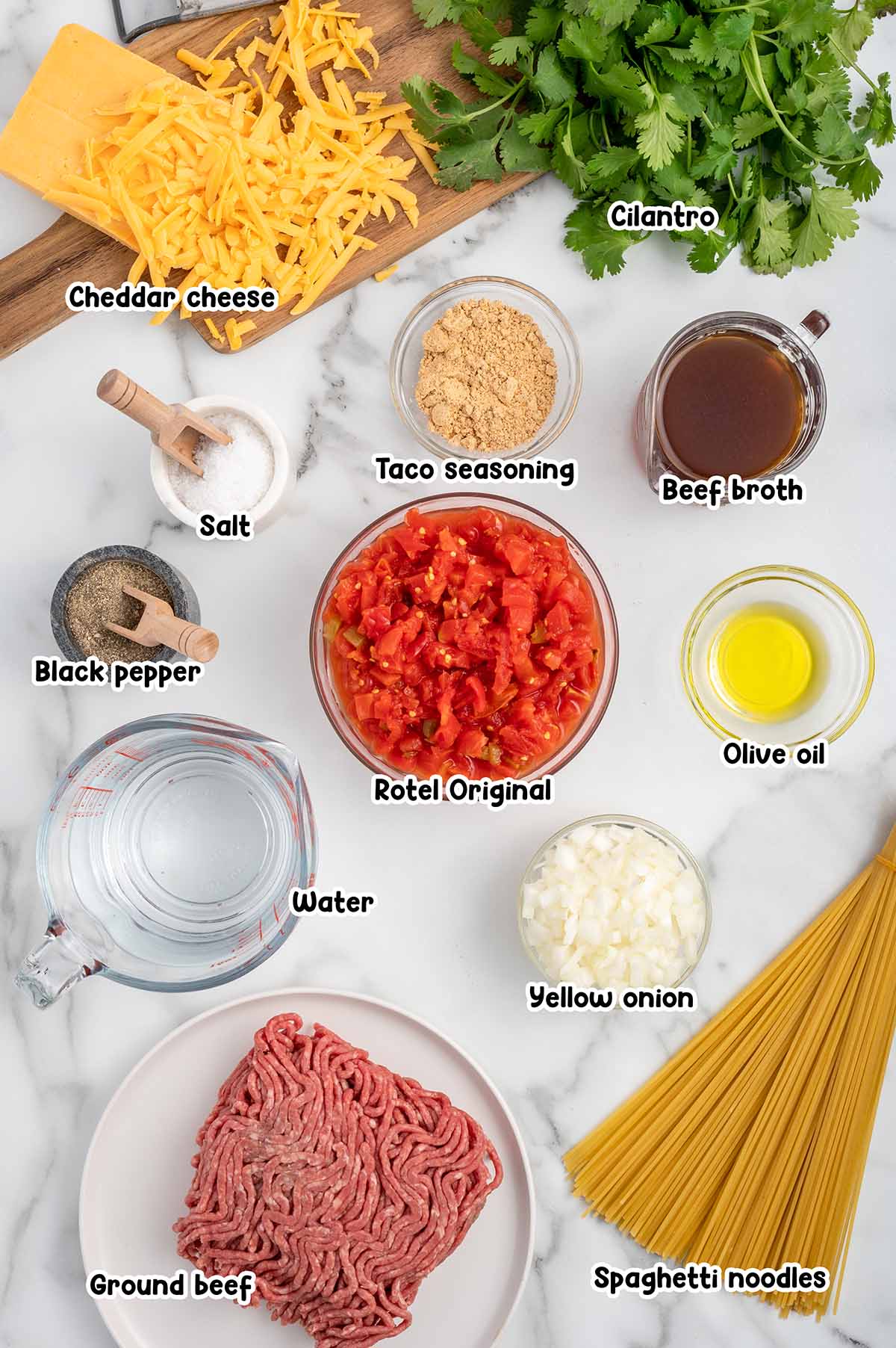 Crockpot Taco Spaghetti ingredients.