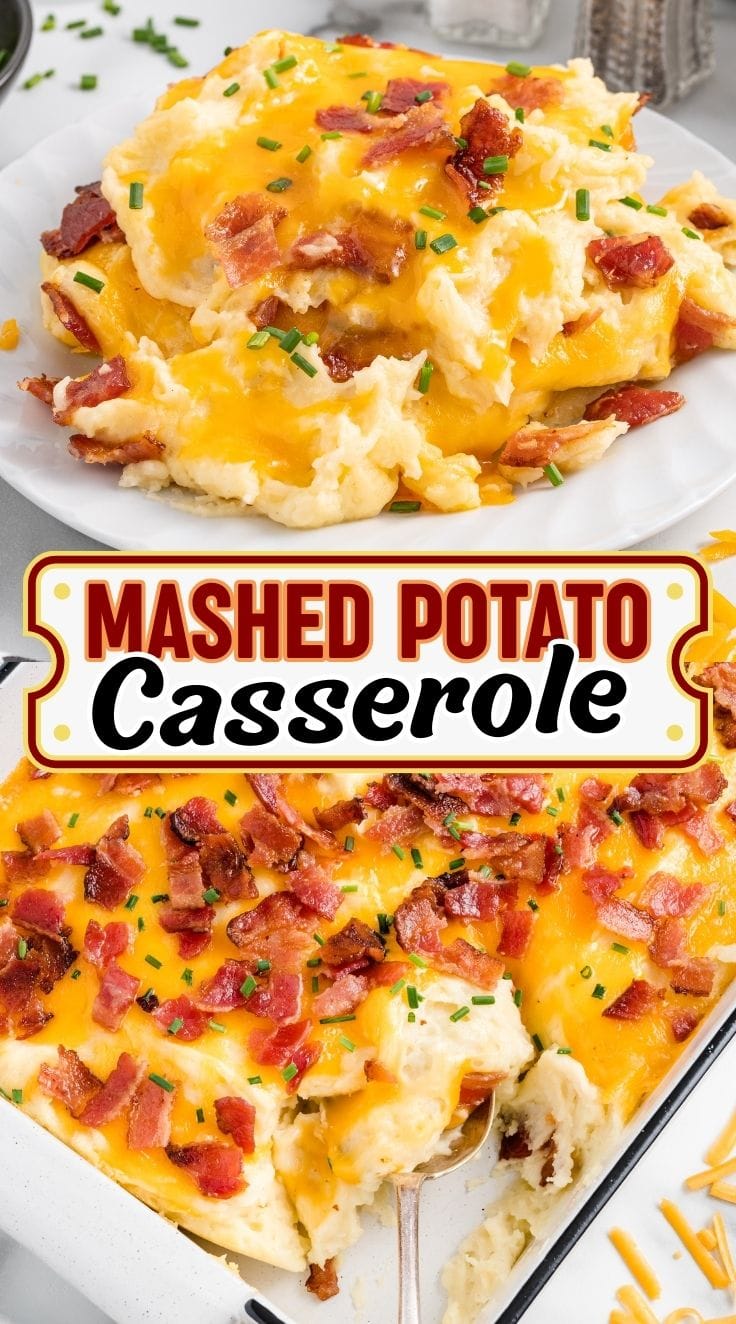 Mashed Potato Casserole served on a white plate