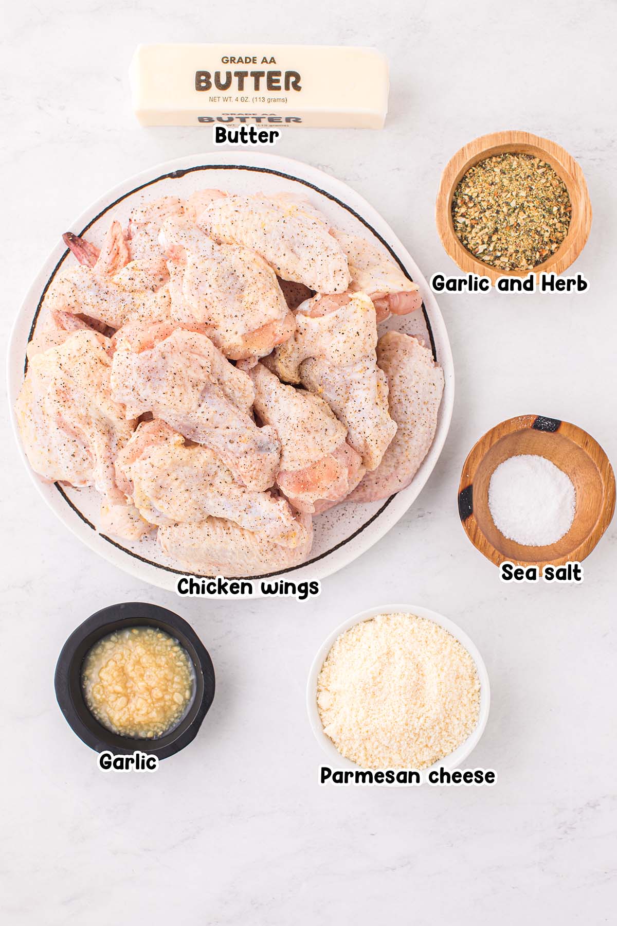 Air Fryer Parmesan Garlic Chicken Wings ingredients.