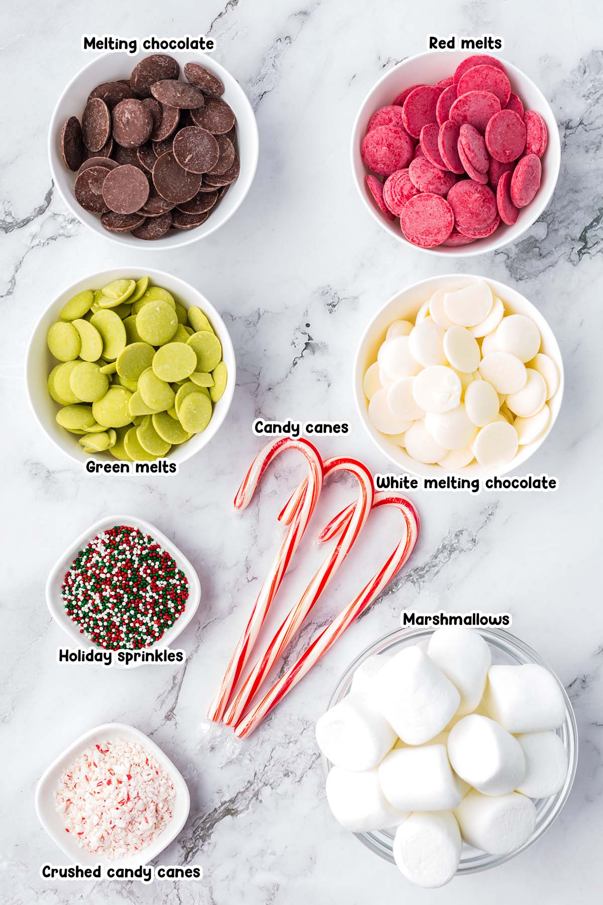 Christmas Marshmallow Pops ingredients.