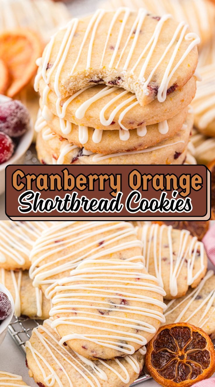 A stack of Cranberry Orange Shortbread Cookies.