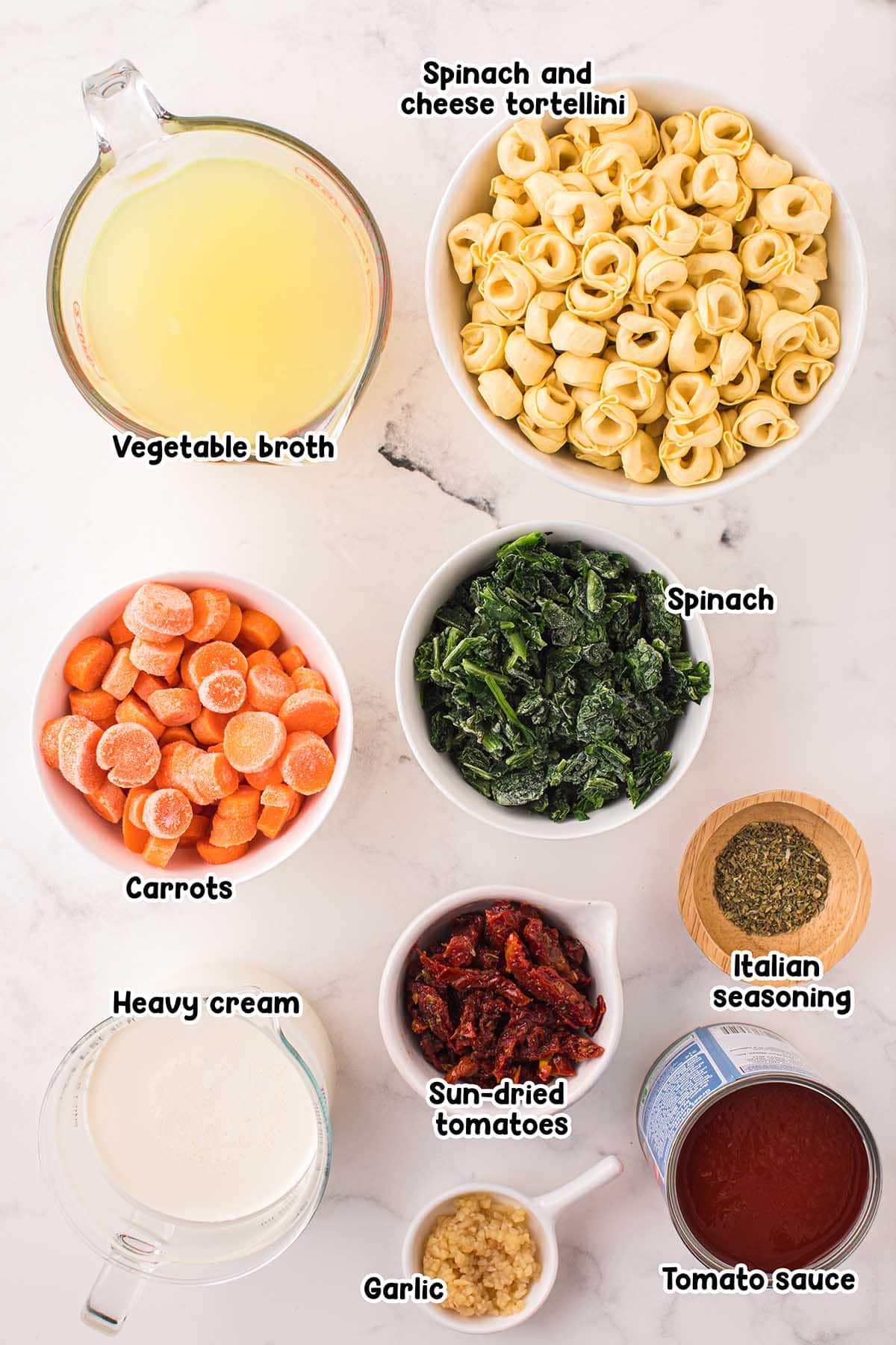Creamy Tortellini Soup ingredients.